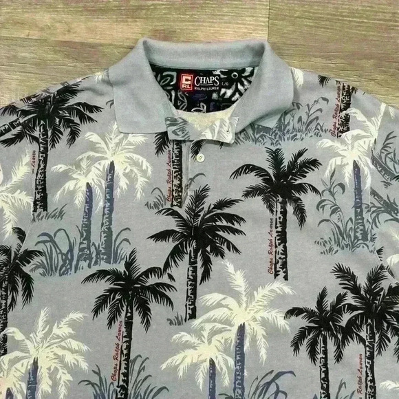 Ralph Lauren Chaps Hawaiian Shirt Mens Large Blue Floral Tropical Button Up Camp - Picture 2 of 13